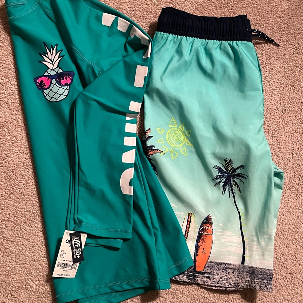 NWT Long Sleeve Oshkosh Swim Shirt and trunks size 12